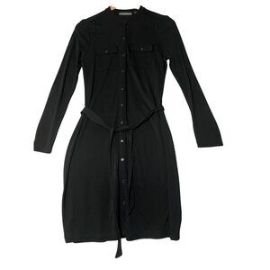 Liz Claiborne Classic Small Black Shirt Dress Tie-Waist Button-Front Long Pocket